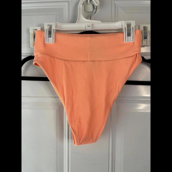 Aerie High Waisted High Cut Cheeky Ribbed Peach/Orange bikini bottoms size S - Picture 2 of 4